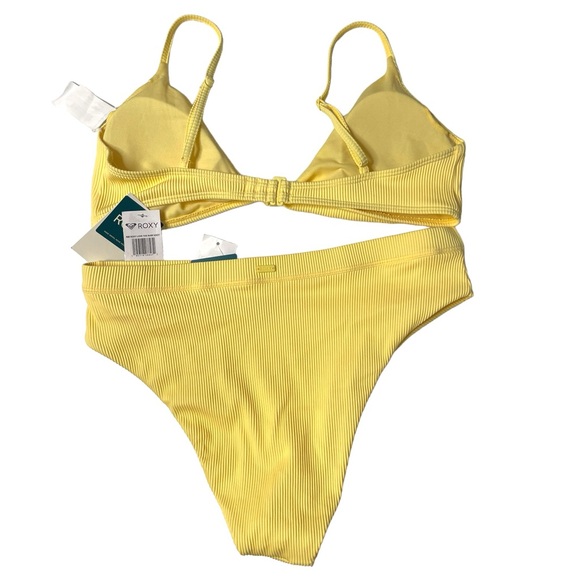 V - ☀️☀️☀️ Roxy Yellow Ribbed Bikini Size XL - Picture 3 of 3